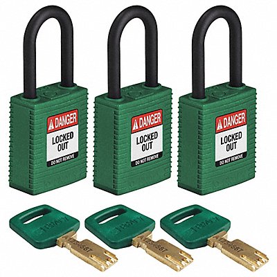 Lockout Padlock Nylon Grn 1-13/16 H PK3