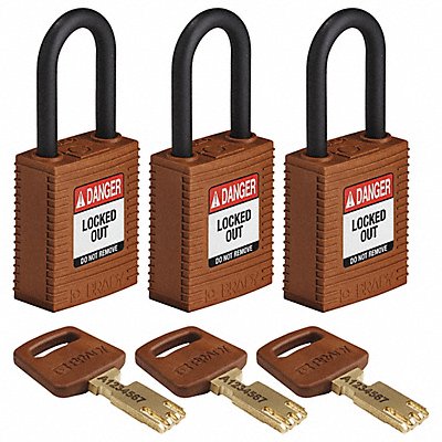 Lockout Padlock Nylon Brn 1-13/16 H PK3