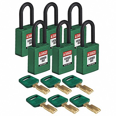 Lockout Padlock Nylon Grn Rectangle PK6