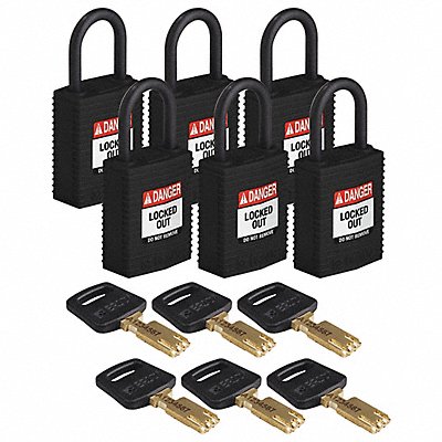 Lockout Padlock Nylon 1-21/32 H Blk PK6