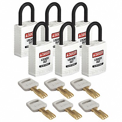 Lockout Padlock Nylon 1-21/32 H Wht PK6