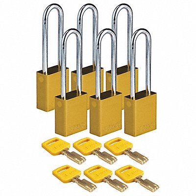 K7942 Lockout Padlock Yellow 1-1/2 W Body PK6