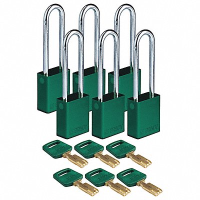 K7475 Lockout Padlock Green 1-1/2 W Body PK6