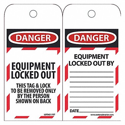 Danger Equipment Locked Out Tag PK25