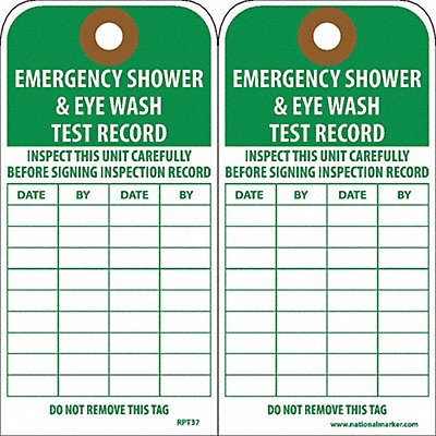 Tag Emerg Shower/Eye Wash Test Rcrd PK25