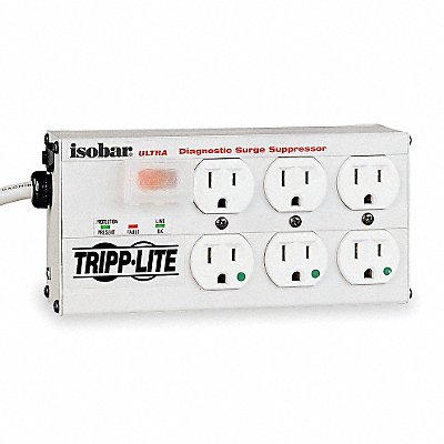 Surge Protector Strip 6 Outlet Gray