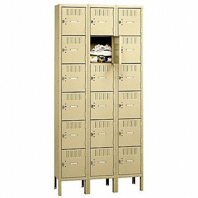 Box Locker Louvered 3 Wide 6 Tier Sand