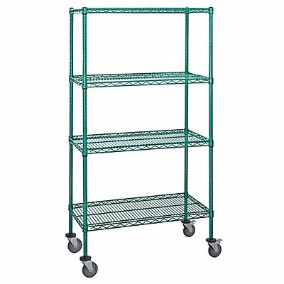 Mobile Stem Caster Cart Green 4 Shelves