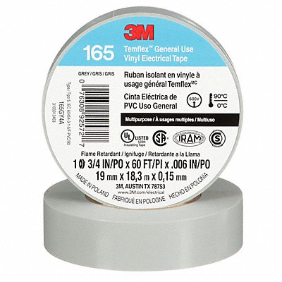 Elec Tape 60 ft Lx3/4 in W 6 mil Gray