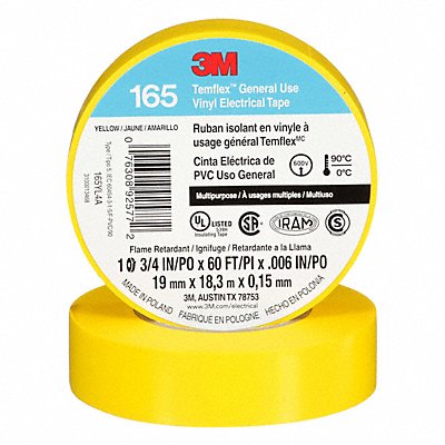 Elec Tape 60 ft Lx3/4 in W 6 mil Yellow