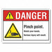 Pinch Point Danger Label 3.5x5in Polyest