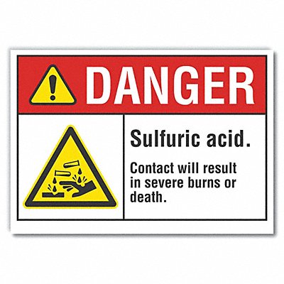 Sulfuric Acid Danger Rflctv Label 7x10in