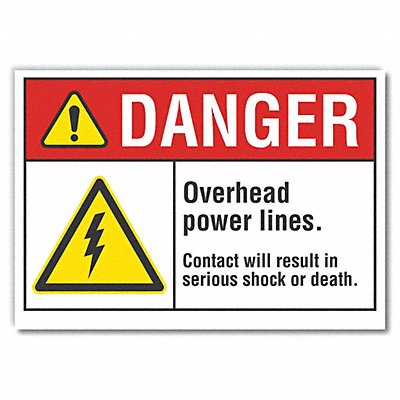 Overhead Power Lines DangerLbl 3.5x5in