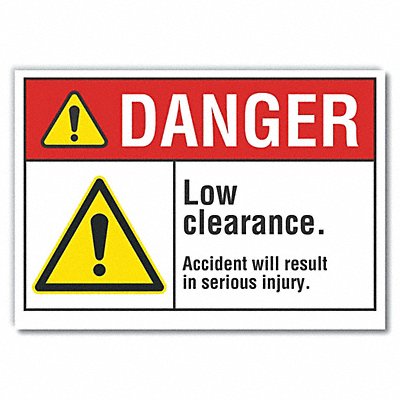 Low Clearance Danger Lbl 3.5x5in Polyest