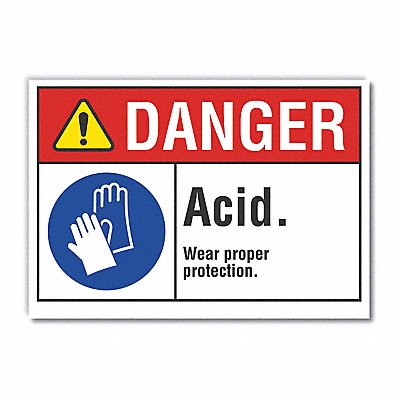 Acid Danger Label 5 in x 7 in Polyester