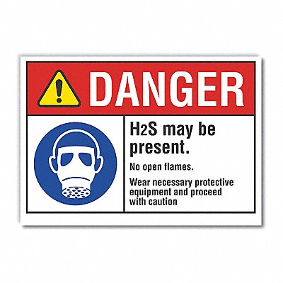 H(2)S Poisonous Gas Danger Lbl 3.5x5in