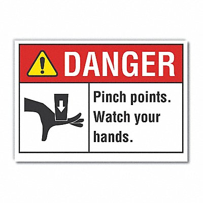 Pinch Point Danger Label 10x14in Polyest