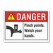 Pinch Point Danger Label 10x14in Polyest