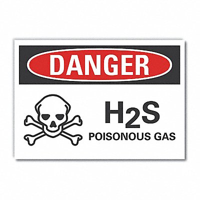 H(2)S Poisonous Gas Danger Lbl 7x10in
