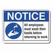 Plastic Wash Hands Notice Sign 7x10in