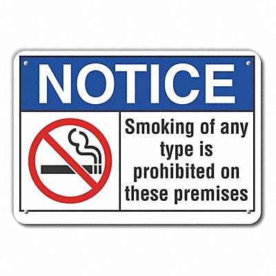 No Smoking Notice Sign 7x10in Plastic