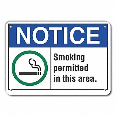 Smoking Area Notice Sign 7x10in Plastic