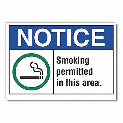 Smoking Area Notice Rflct Label 5inx7in