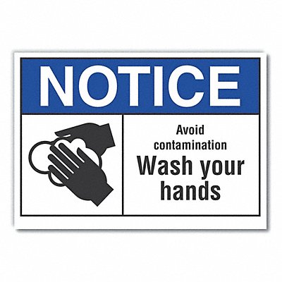 Wash Hands Notice Label 7x10in Polyester