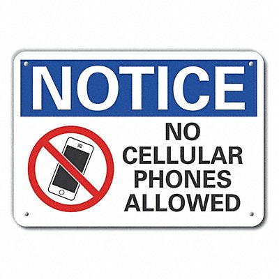 Plastic No Phone Notice Sign 7x10in