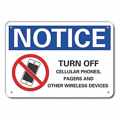 Aluminum No Phones Notice Sign 10x14in