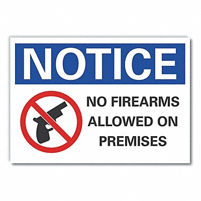 No Weapons Notice Label 3 1/2x5in Polyes