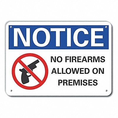 Plastic No Weapons Notice Sign 10x14in