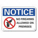 Plastic No Weapons Notice Sign 10x14in