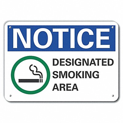 Smoking Area Notice Sign 7x10in Plastic