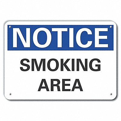 Smoking Area Notice Sign 7x10in Plastic