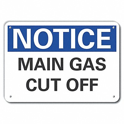 Aluminum Gas Cut Off Notice Sign 10x14in