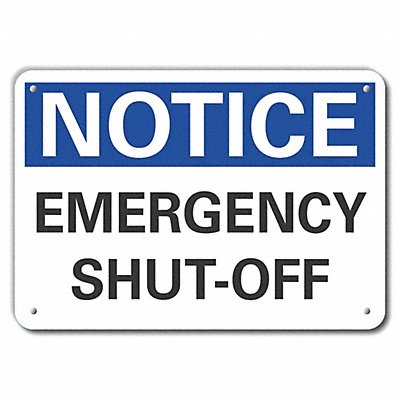 Alum Emgncy Shut Off Notice Sign 10x14in