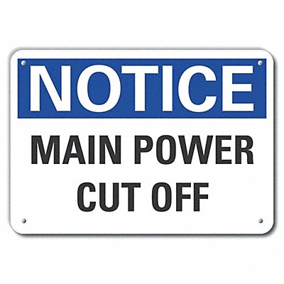 Power Cut Off Notice Sign 7x10in Plastic