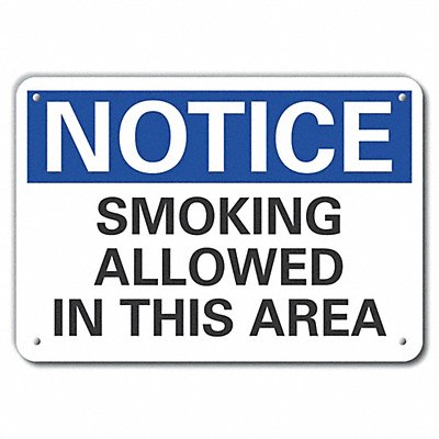 Smoking Area Notice Sign 7x10in Plastic