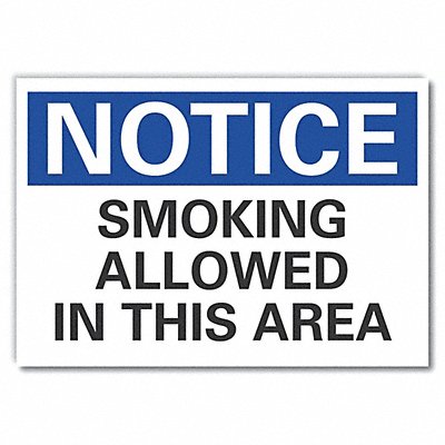 Smoking Area Notice Lbl 3.5x5in Polyest