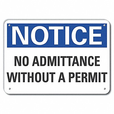 Plastic No Admittance Notice Sign 7x10in