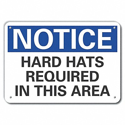 Hard Hat Notice Sign 7inx10in Plastic