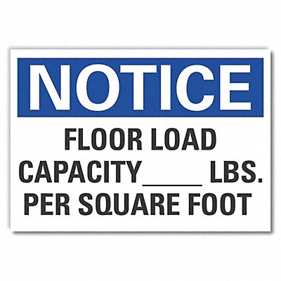 Floor Load Notice Lbl 3.5x5in Polyester