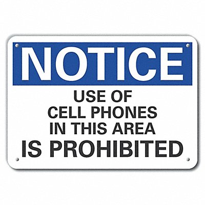 Aluminum No Phones Notice Sign 7x10in