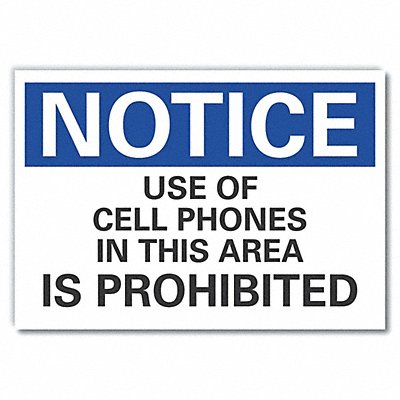 No Phones Notice Label 7x10in Polyester