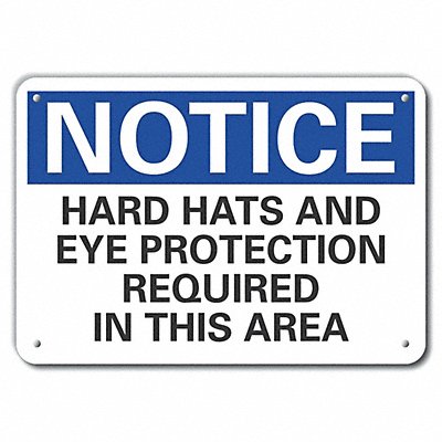 Hard Hat Notice Sign 10x14in Plastic