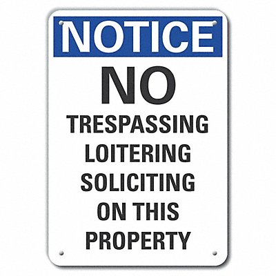 No Trespassing Notice Sign 10x7in Plstc