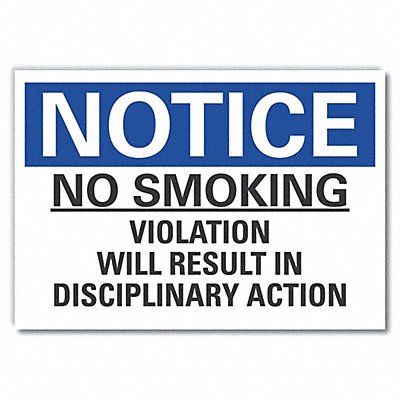 No Smoking Notice Lbl 10x14in Polyester