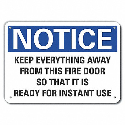 Plastic Fire Door Notice Sign 10x14in