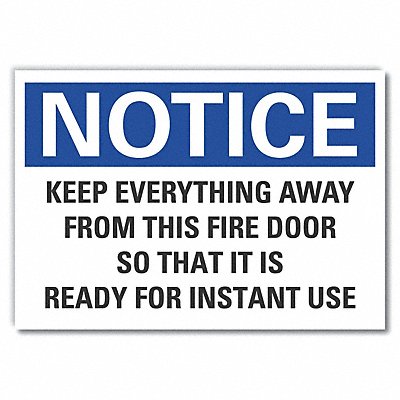 Fire Door Notice Rflctv Label 7x10in